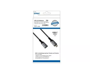 DINIC USB 4.0 Extension, 240W PD, 40Gbps, 1m Type C to C, Aluminum Connector, Nylon Cable, DINIC Box.